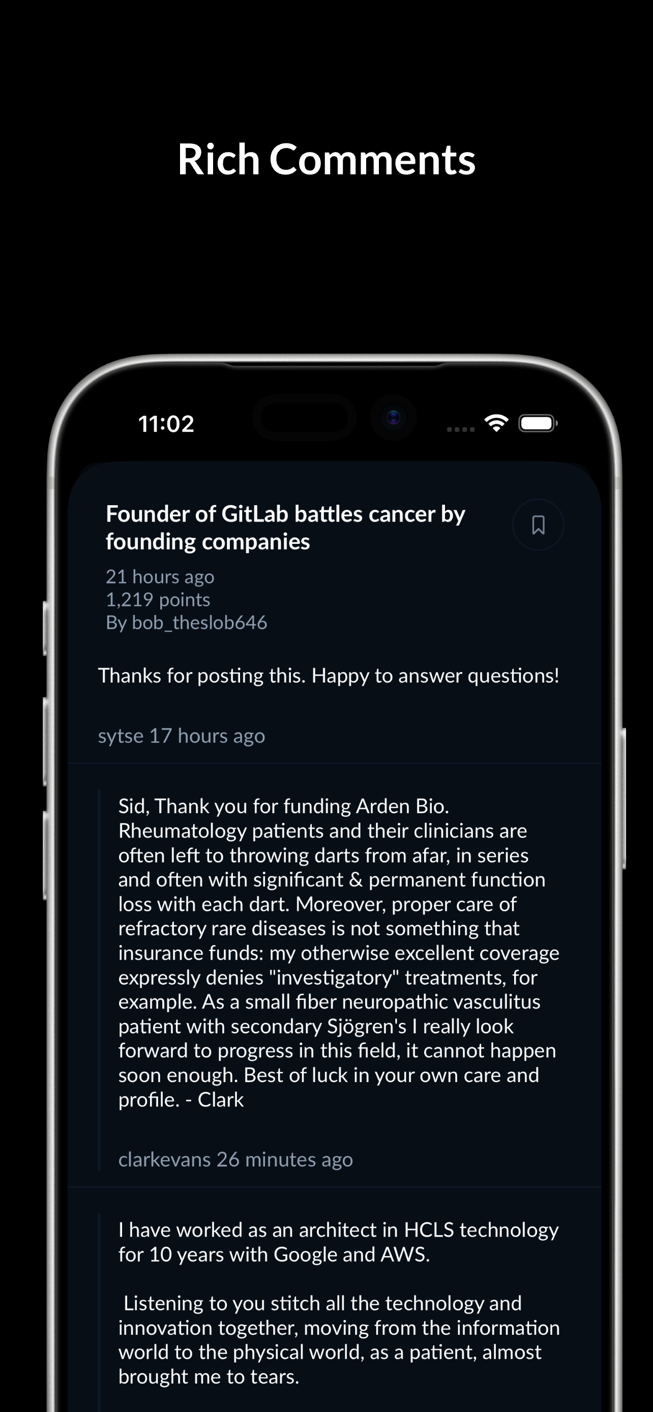 Rich comments in dark mode