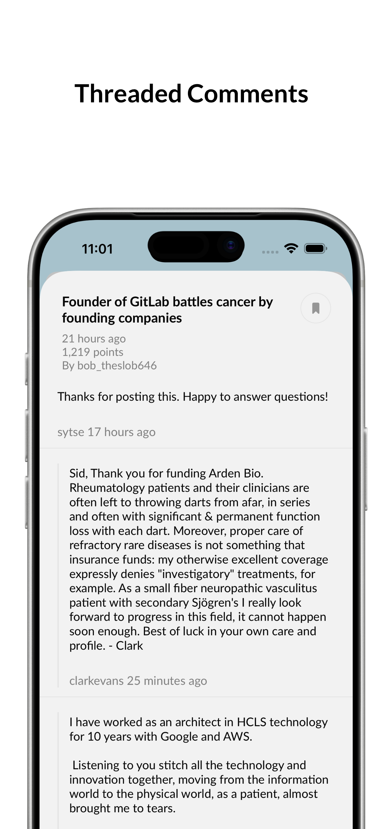 Threaded comments view in Hackery